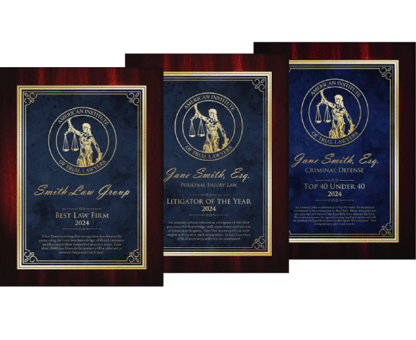 Best Law Firm, Best Lawyer, Best 40 Under 40 Plaques