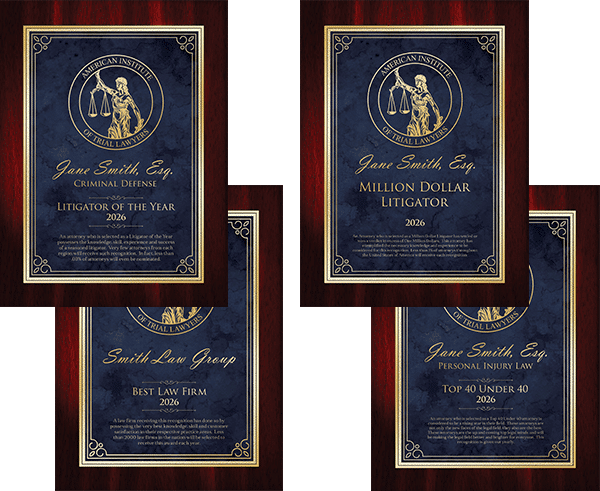 2026-best-law-firm-litigator-under-40-plaques Best Law Firm, Best Lawyer, Best 40 Under 40, Million Dollar Litigator Plaques